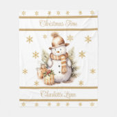 Kerst sneeuwman deken met naam goud (Voorkant)