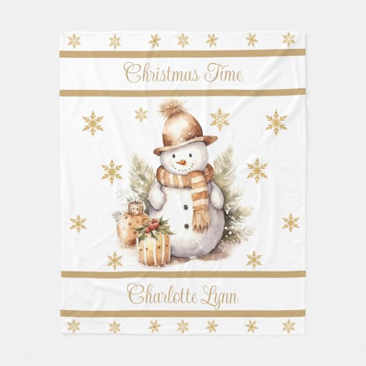 Kerst sneeuwman deken met naam goud (Voorkant)