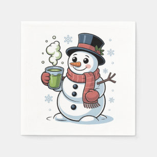 Kerst Sneeuwman Drinkt Groene Matcha  Servet
