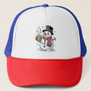 Kerst Sneeuwman Drinkt Groene Matcha Trucker Pet