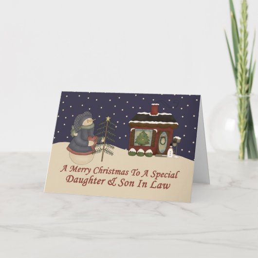 Kerst sneeuwman een speciale dochter en zoon in de feestdagen kaart (Voorkant)