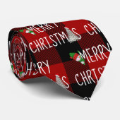 Kerst Sneeuwman en Boom op Buffalo Plaid Stropdas (Opgerold)