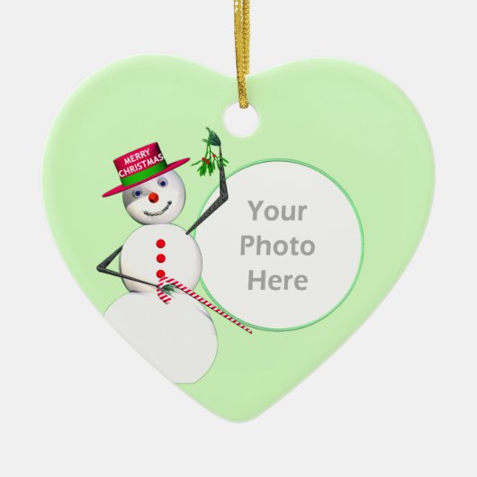 Kerst Sneeuwman en Mistletoe (foto lijst) Keramisch Ornament (Voorkant)