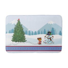 Kerst Sneeuwman en puppy Badmat