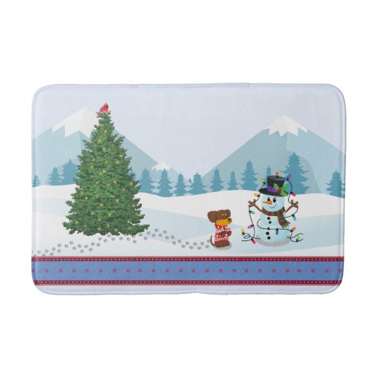 Kerst Sneeuwman en puppy Badmat (Voorkant)