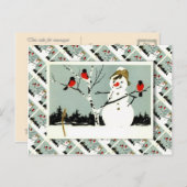  kerst, sneeuwman en roodborstjes feestdagenkaart (Voorkant / Achterkant)