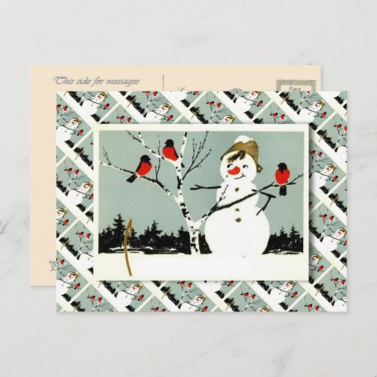  kerst, sneeuwman en roodborstjes feestdagenkaart (Voorkant / Achterkant)