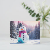 Kerst Sneeuwman en Winter Forest Feestdagenkaart (Staand voorkant)