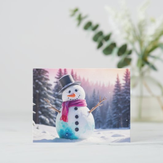 Kerst Sneeuwman en Winter Forest Feestdagenkaart (Staand voorkant)