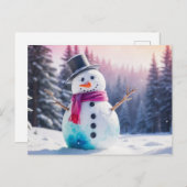 Kerst Sneeuwman en Winter Forest Feestdagenkaart (Voorkant / Achterkant)