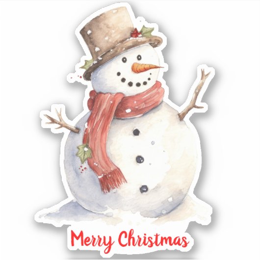 Kerst Sneeuwman Feestelijke Custom-Cut Vinyl Stick Sticker (Voorkant)