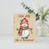 Kerst Sneeuwman Gewoon Chill Quote Leuke Waterverf Briefkaart (Staand voorkant)
