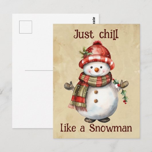 Kerst Sneeuwman Gewoon Chill Quote Leuke Waterverf Briefkaart (Voorkant / Achterkant)