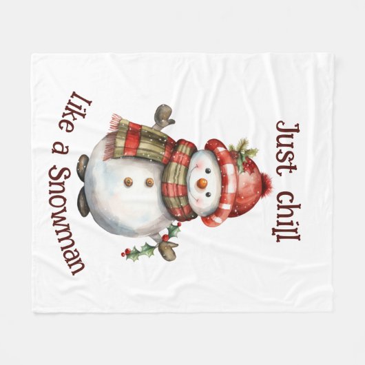 Kerst Sneeuwman Gewoon Chill Quote Leuke Waterverf Fleece Deken (Voorkant (Horizontaal))