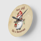 Kerst Sneeuwman Gewoon Chill Quote Leuke Waterverf Ronde Klok (Hoek)