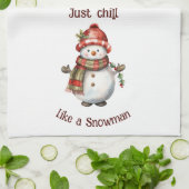 Kerst Sneeuwman Gewoon Chill Quote Leuke Waterverf Theedoek (Gevouwen)