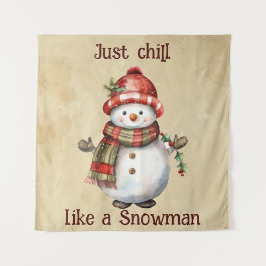 Kerst Sneeuwman Gewoon Chill Quote Leuke Waterverf Wandkleed (Voorkant)