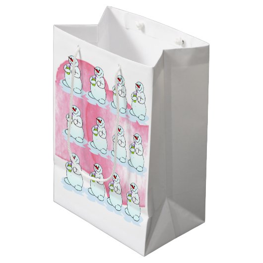 Kerst Sneeuwman Gift Tassen Medium Cadeauzakje (Voorkant Gekanteld)