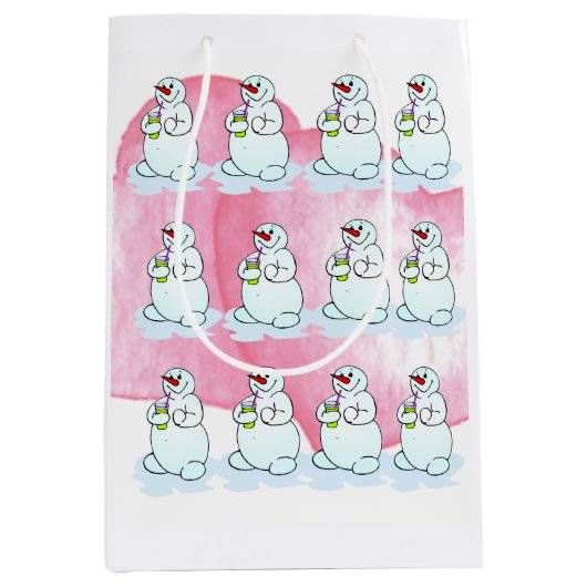 Kerst Sneeuwman Gift Tassen Medium Cadeauzakje (Voorkant)