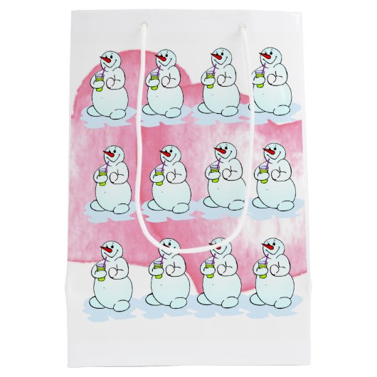 Kerst Sneeuwman Gift Tassen Medium Cadeauzakje (Achterkant)