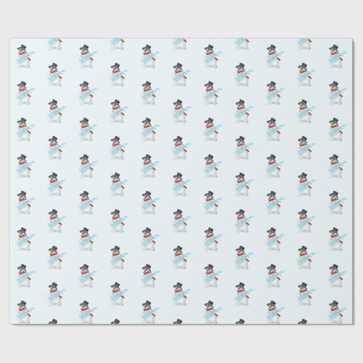 Kerst Sneeuwman Gitarist Verpakkingspapier Cadeaupapier (Vlak)