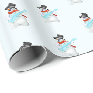 Kerst Sneeuwman Gitarist Verpakkingspapier Cadeaupapier
