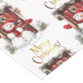 Kerst Sneeuwman Goud Vrolijke Kersttekst Tafelkleed (Gekanteld)