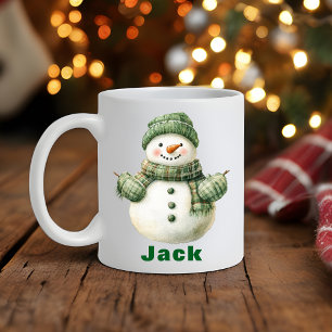 Kerst Sneeuwman Green Pet en handschoenen Koffiemok
