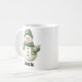 Kerst Sneeuwman Groen Pet Custom Naam Koffiemok (Voorkant links)