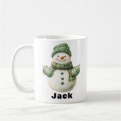 Kerst Sneeuwman Groen Pet Custom Naam Koffiemok (Links)