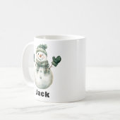 Kerst Sneeuwman Groen Pet Custom Naam Koffiemok (Voorkant links)
