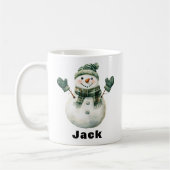 Kerst Sneeuwman Groen Pet Custom Naam Koffiemok (Links)