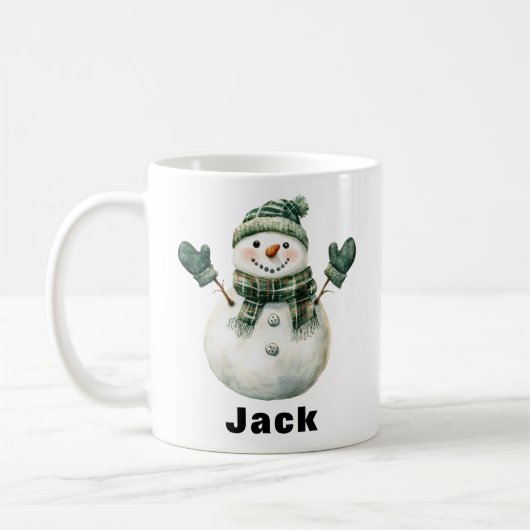 Kerst Sneeuwman Groen Pet Custom Naam Koffiemok (Links)