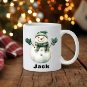 Kerst Sneeuwman Groen Pet Custom Naam Koffiemok