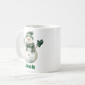 Kerst Sneeuwman Groene Sjaal Custom Name Koffiemok (Voorkant links)