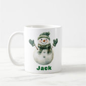 Kerst Sneeuwman Groene Sjaal Custom Name Koffiemok (Links)