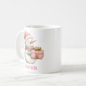 Kerst Sneeuwman Holding Gift Custom Name Koffiemok (Voorkant links)