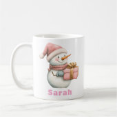 Kerst Sneeuwman Holding Gift Custom Name Koffiemok (Links)