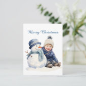 Kerst sneeuwman kind tekst toevoegen waterverf Vak Feestdagenkaart (Staand voorkant)