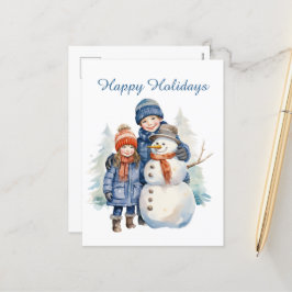 Kerst sneeuwman kinder tekst toevoegen waterverf V Feestdagenkaart