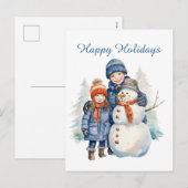 Kerst sneeuwman kinder tekst toevoegen waterverf V Feestdagenkaart (Voorkant / Achterkant)