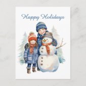 Kerst sneeuwman kinder tekst toevoegen waterverf V Feestdagenkaart (Voorkant)