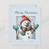 Kerst sneeuwman kinder tekst toevoegen waterverf V Feestdagenkaart (Voorkant / Achterkant)