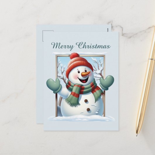 Kerst sneeuwman kinder tekst toevoegen waterverf V Feestdagenkaart (Voorkant / Achterkant in situ)