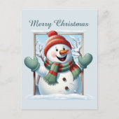 Kerst sneeuwman kinder tekst toevoegen waterverf V Feestdagenkaart (Voorkant)