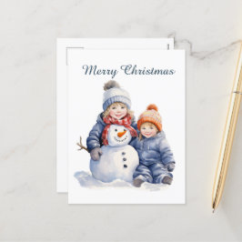 Kerst sneeuwman kinder tekst toevoegen waterverf V Feestdagenkaart