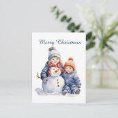 Kerst sneeuwman kinder tekst toevoegen waterverf V Feestdagenkaart (Staand voorkant)