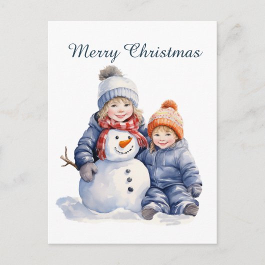 Kerst sneeuwman kinder tekst toevoegen waterverf V Feestdagenkaart (Voorkant)