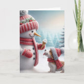 Kerst sneeuwman met hond kaart (Voorkant)