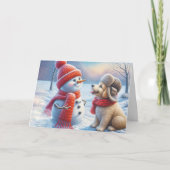 Kerst sneeuwman met hond kaart (Voorkant)